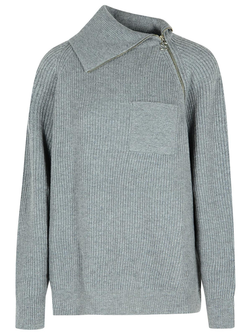 Sportmax Sportmax 'SALPA' Cashmere Blend Sweater With Medium Grey Zip - World Class Fashion
