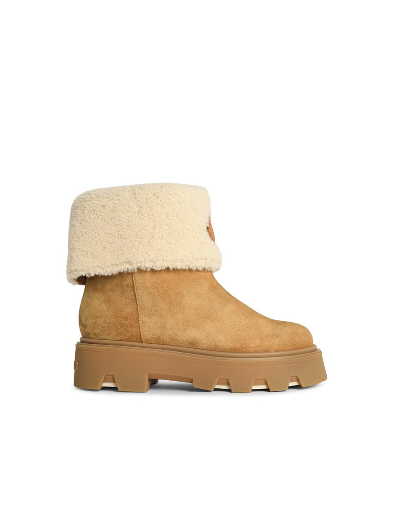 Moncler Moncler 'AUREA' Suede Ankle Boots Beige Camel Shearling - World Class Fashion