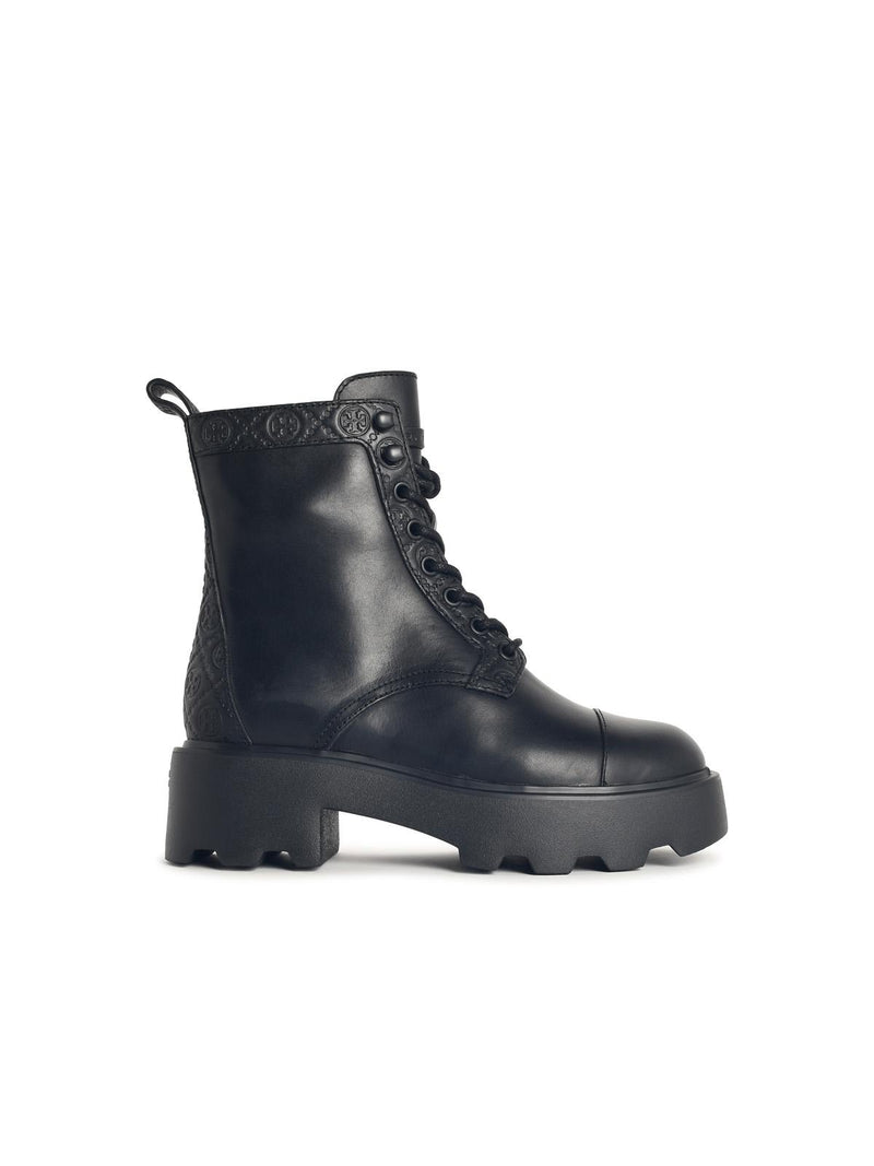 Tory Burch Tory Burch 'T Monogram' Black Leather Ankle Boots - World Class Fashion