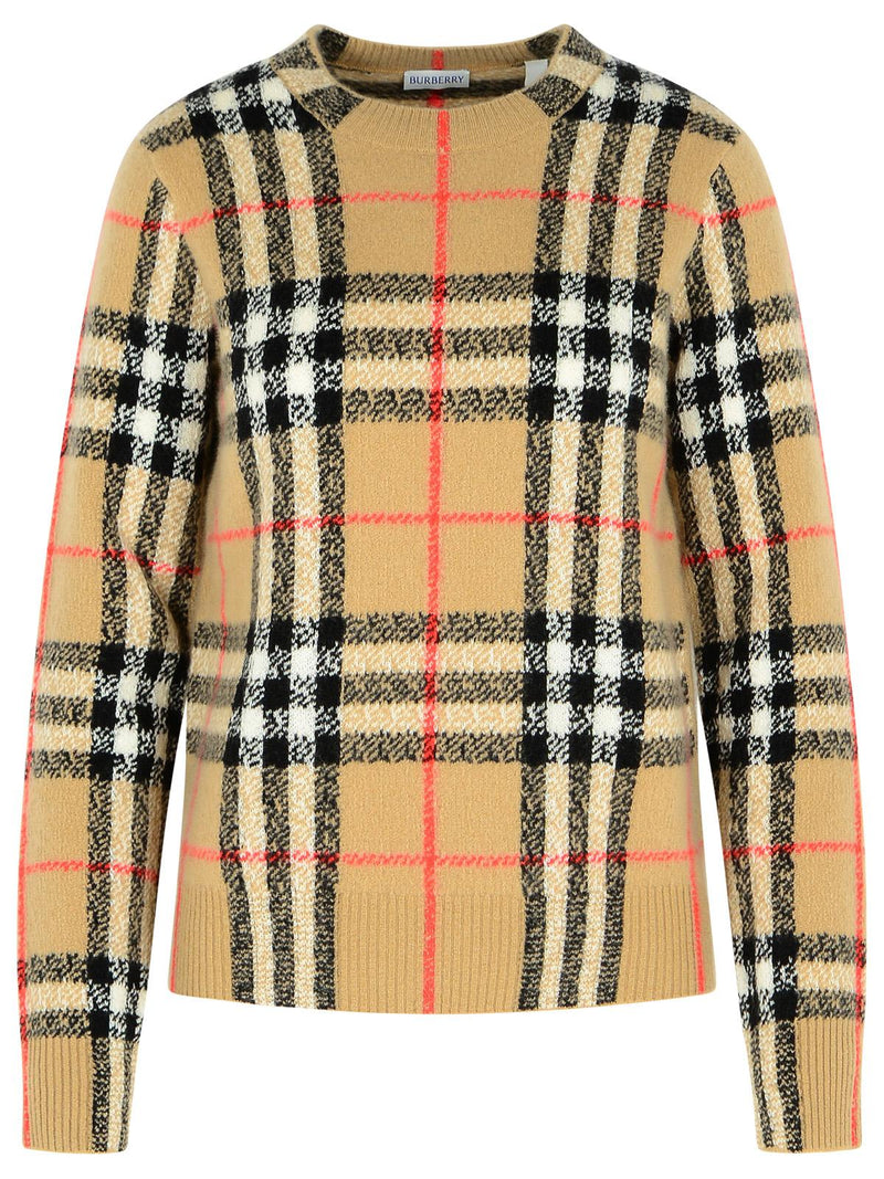 Burberry Burberry Constance Check Beige Cashmere Wool Sweater - World Class Fashion
