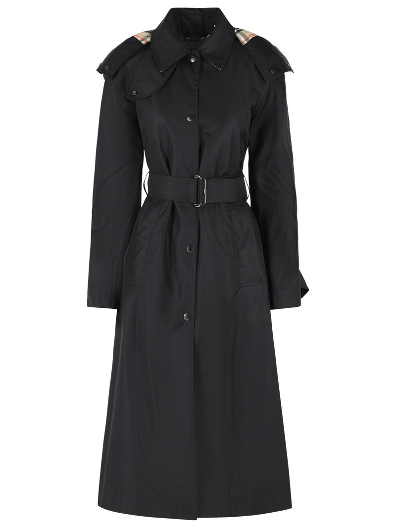Burberry Burberry Long Car Coat with Nylon Hood Black - World Class Fashion
