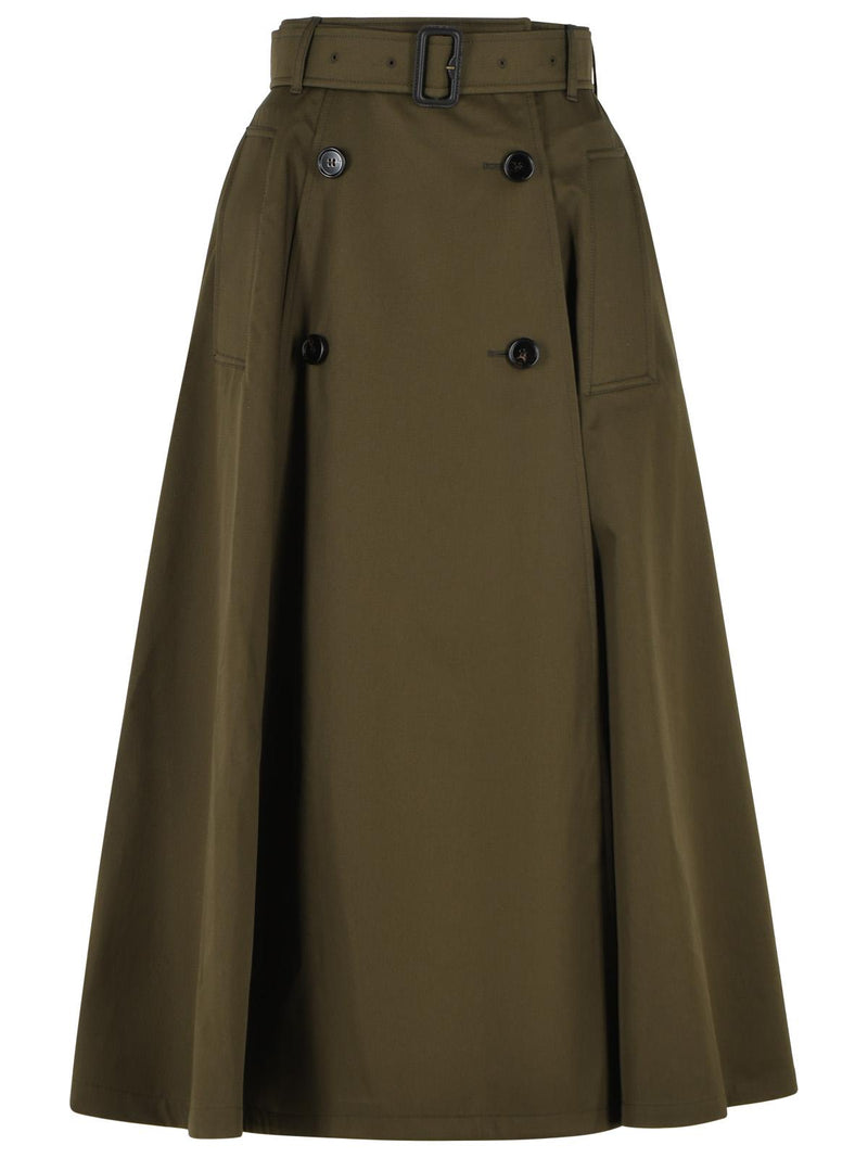 Burberry Burberry Brenda Midi Trench Skirt Green Cotton - World Class Fashion