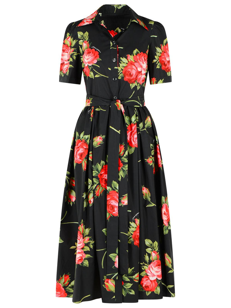 Dolce & Gabbana Dolce & Gabbana 'Bouquet' Black Cotton Dress - World Class Fashion