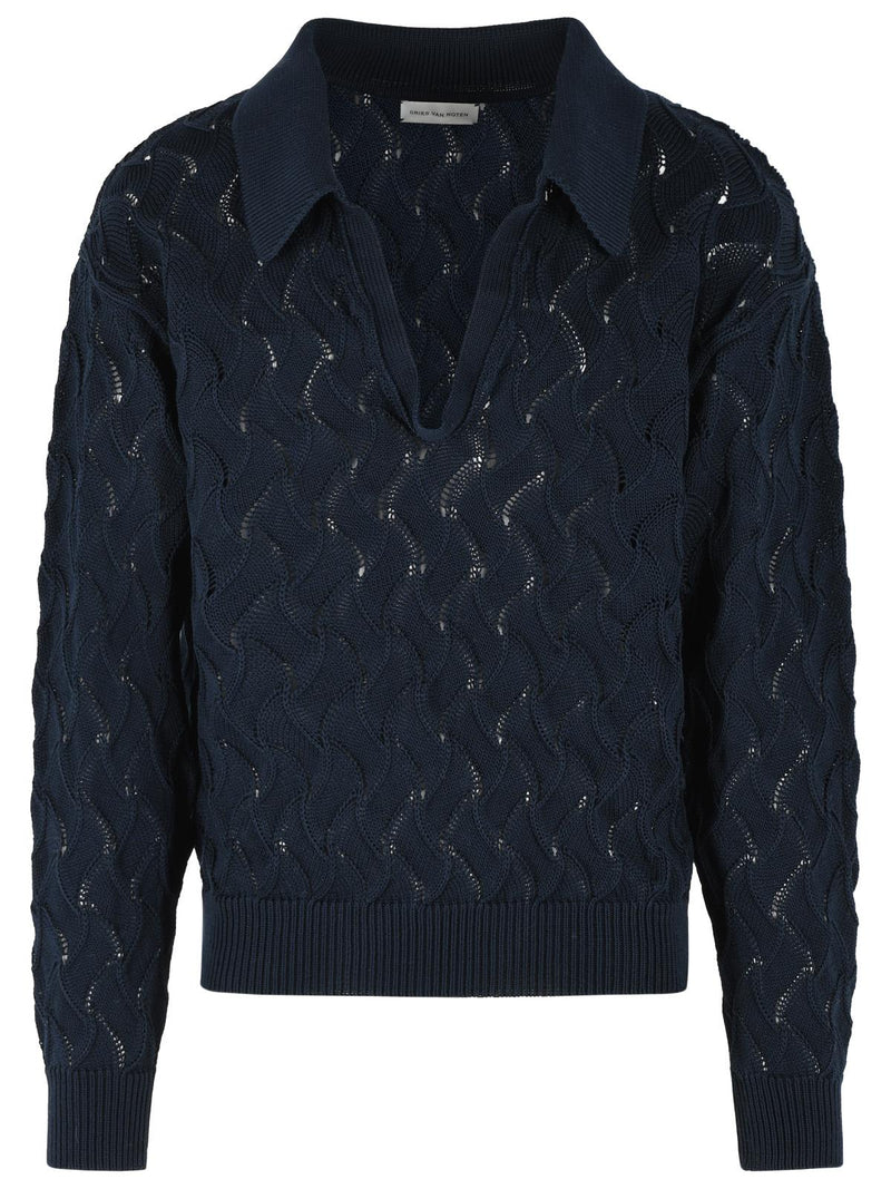 Dries Van Noten Dries Van Noten 'MAQUIS' Navy Cotton Sweater - World Class Fashion