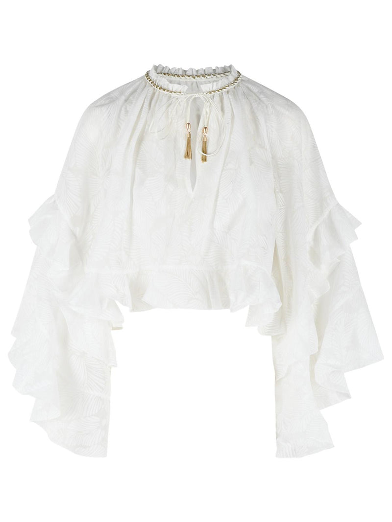 Zimmermann Zimmermann 'DAYLIGHT' White Cotton Blend Blouse - World Class Fashion