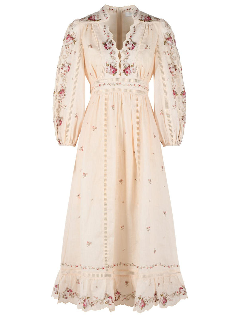 Zimmermann Zimmermann Patience Peach Linen Dress Cream - World Class Fashion