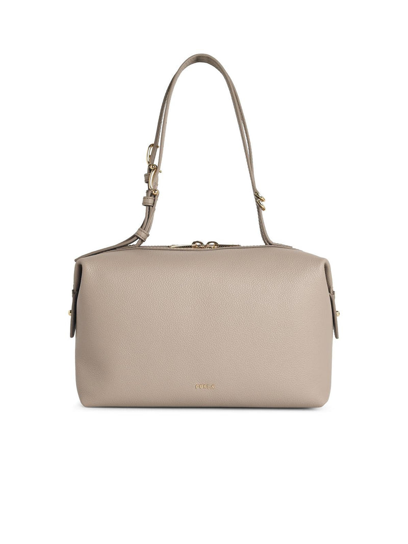 Furla Bolso Furla DOUBLE de Lino y Cuero Gris - World Class Fashion