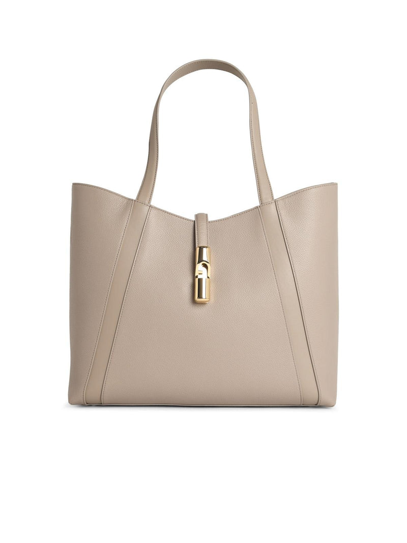 Furla Bolso shopper Furla Goccia de lino y piel gris - World Class Fashion