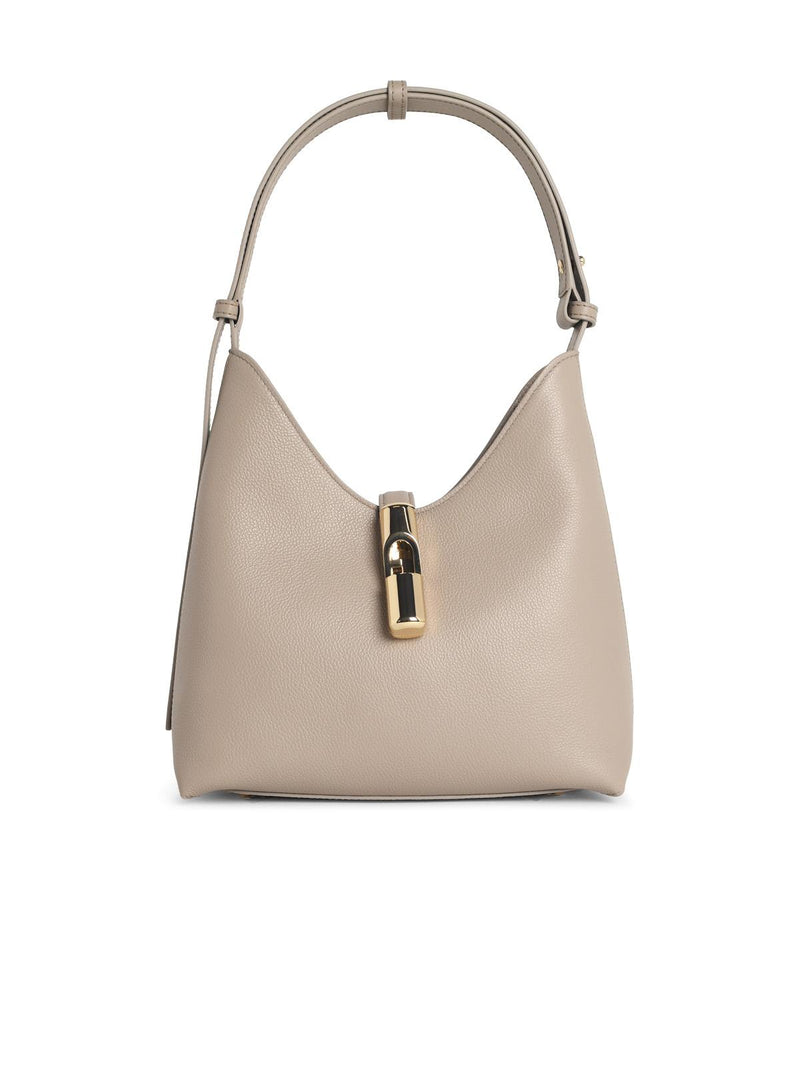 Furla Bolso de hombro Furla "GOCCIA" en lino gris con detalles en piel - World Class Fashion