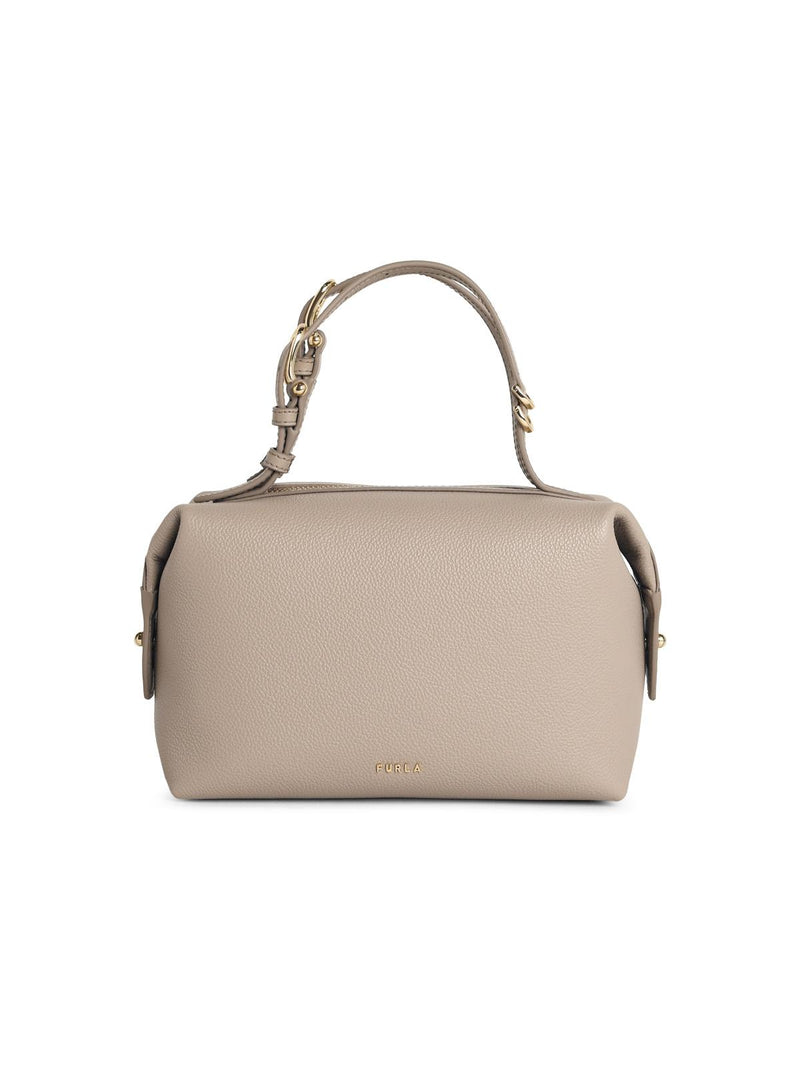 Furla Bolso Furla DOUBLE Mini de lino y cuero gris - World Class Fashion