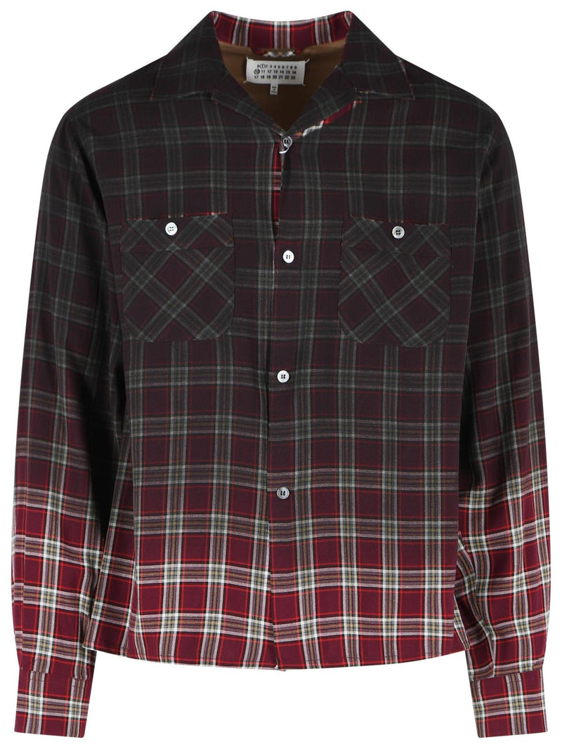 Maison Margiela Maison Margiela Burgundy Viscose Check Shirt Gradient Effect - World Class Fashion