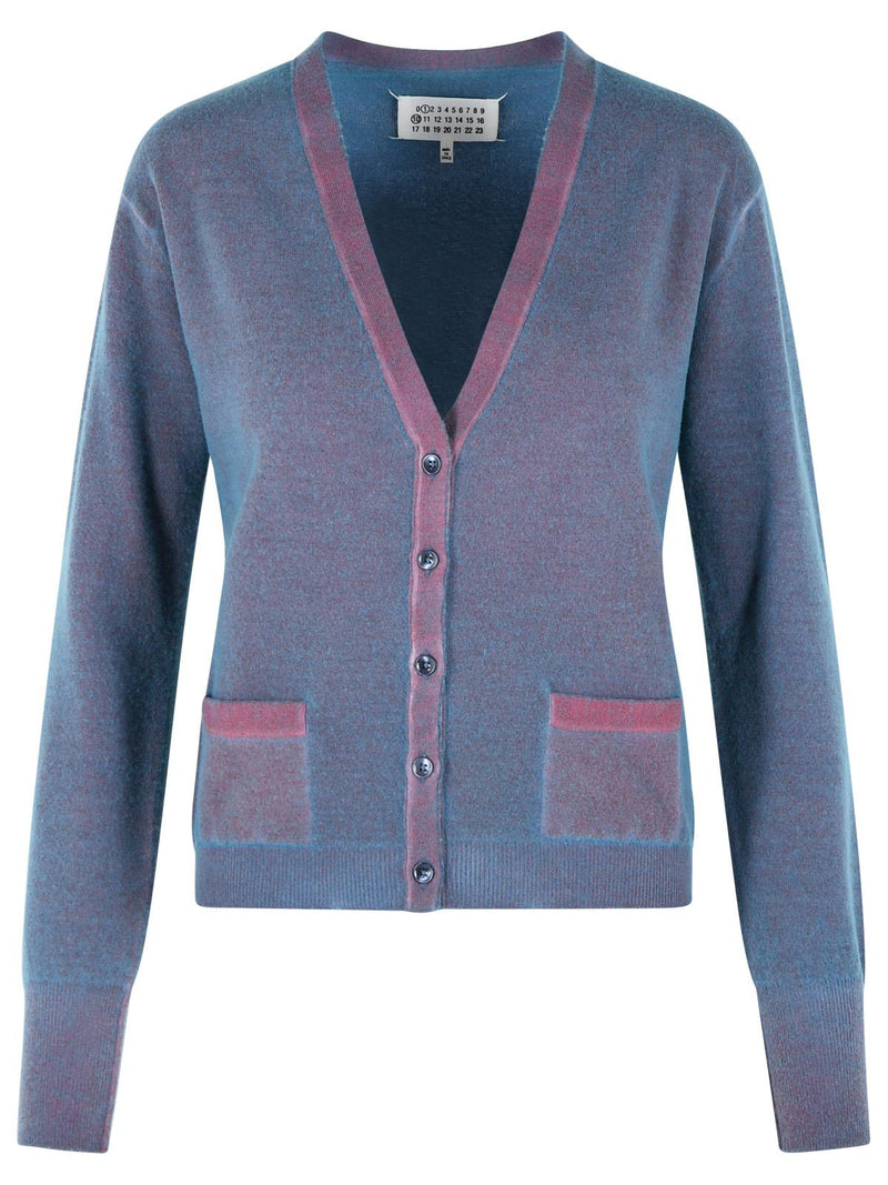 Maison Margiela Maison Margiela Virgin Wool Cardigan Light Blue V-neck - World Class Fashion