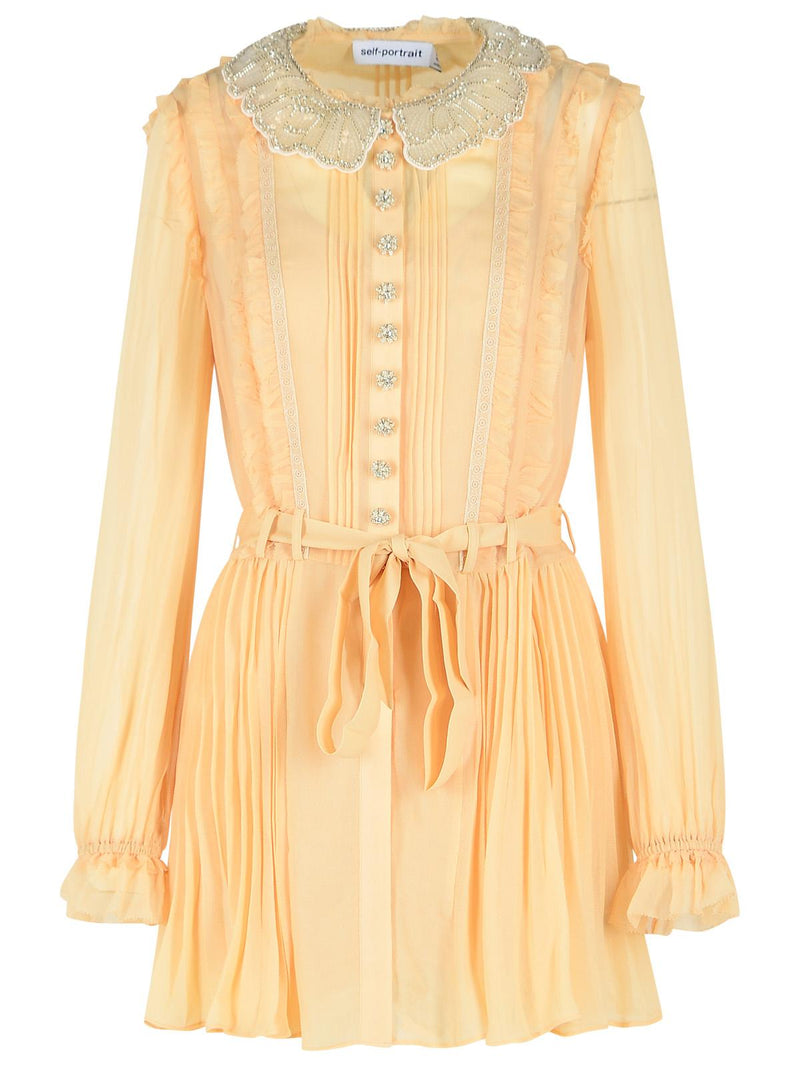 Self-Portrait Vestido Corto de Viscosa Self-Portrait Crema para Mujer - World Class Fashion