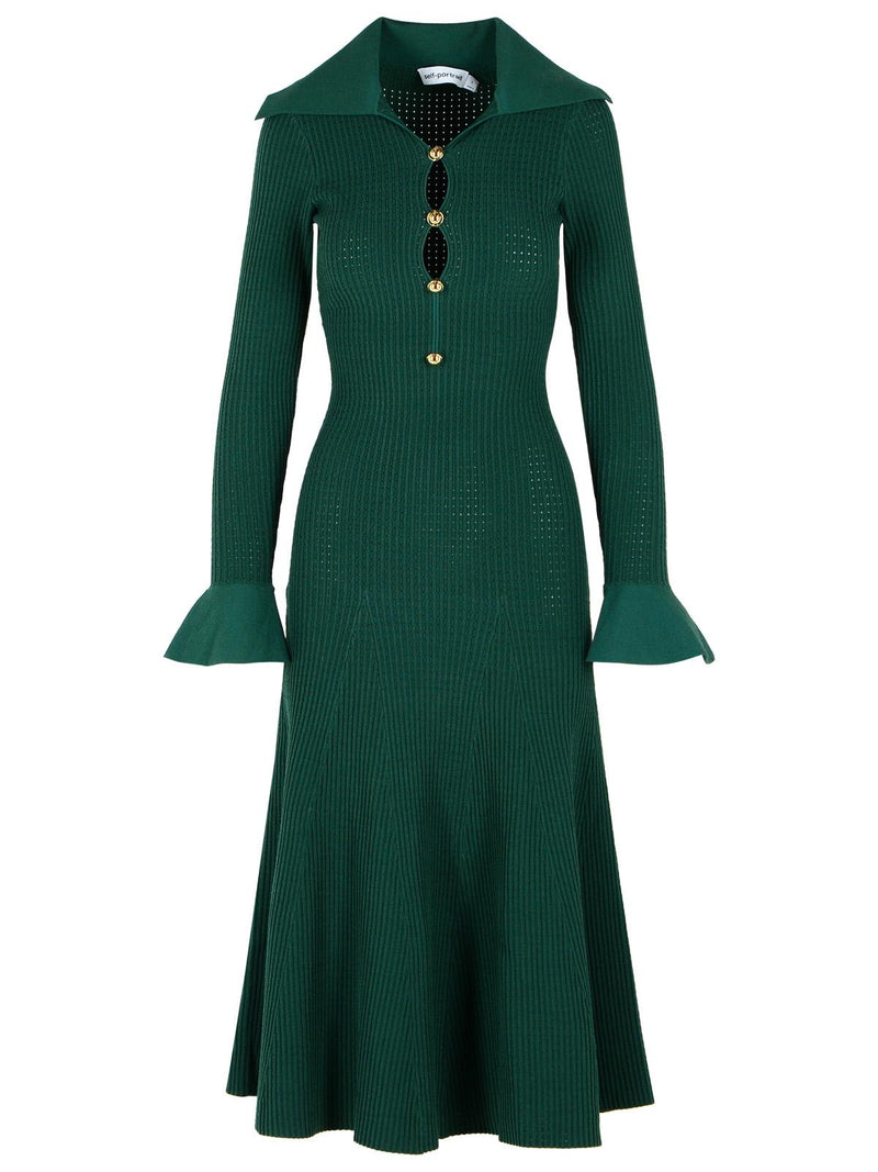 Self-Portrait Self-Portrait Keyhole Dress Green Viscose Blend - World Class Fashion