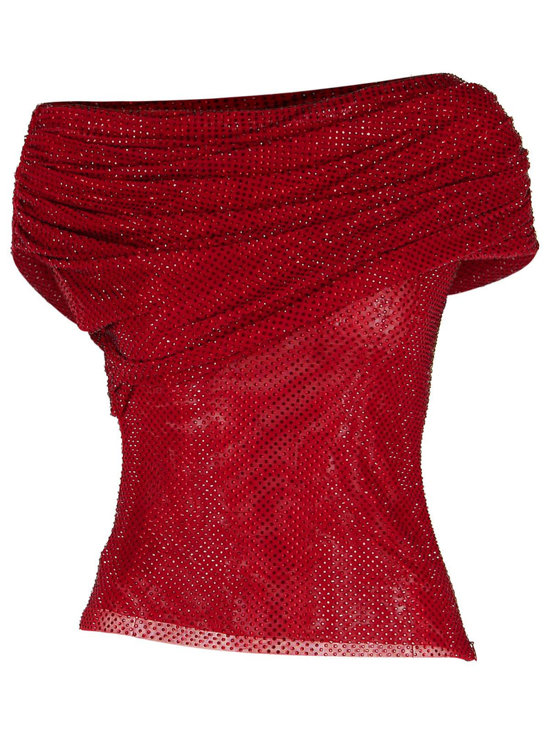 Self-Portrait Self-Portrait Burgundy Rhinestone Lined Top Women - World Class Fashion