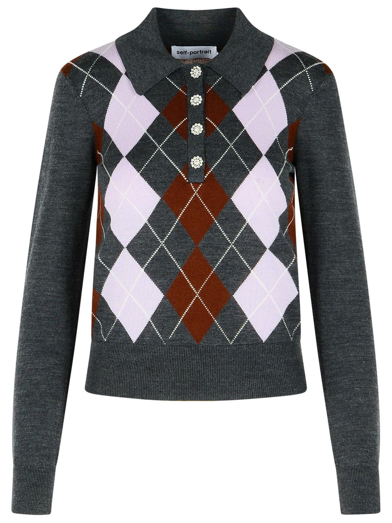 Self-Portrait Jersey de Lana Gris Argyle Self-Portrait para Mujer - World Class Fashion