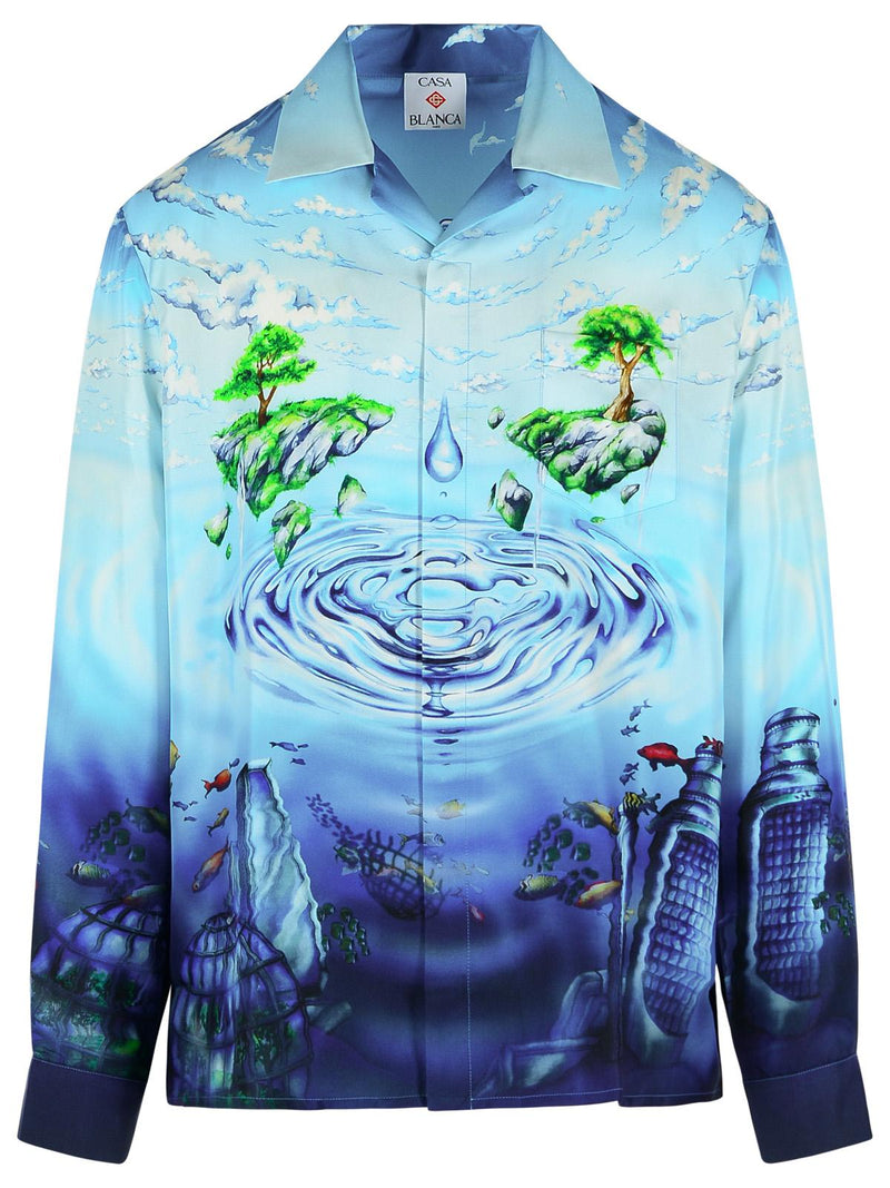 Casablanca Casablanca 'LOST Atlantis' Blue Silk Shirt - World Class Fashion