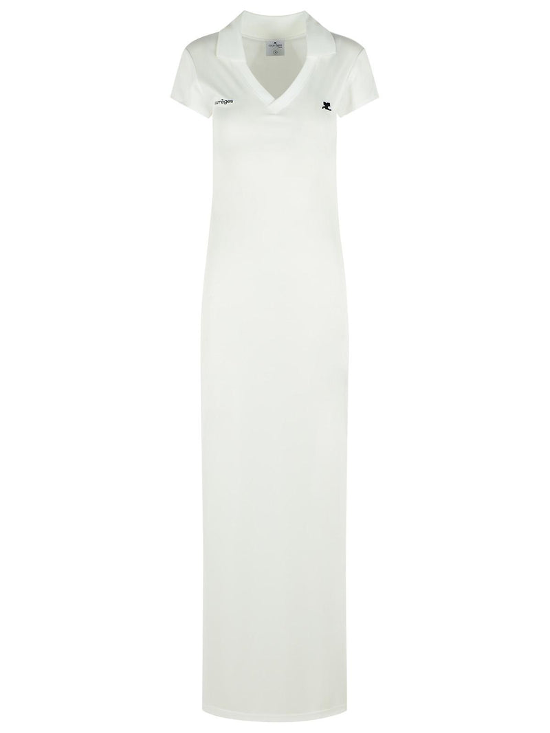 Courreges Vestido Courreges para mujer de poliéster blanco con cuello de pico - World Class Fashion