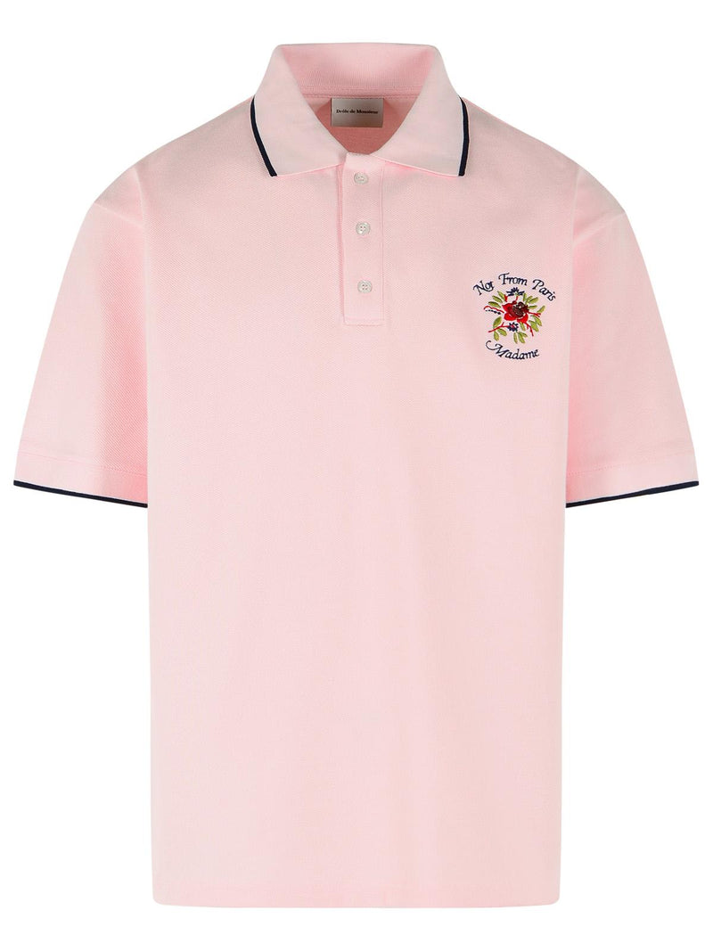 Drole De Monsieur Drole De Monsieur SLOGAN Rose Pink Cotton Polo Shirt - World Class Fashion