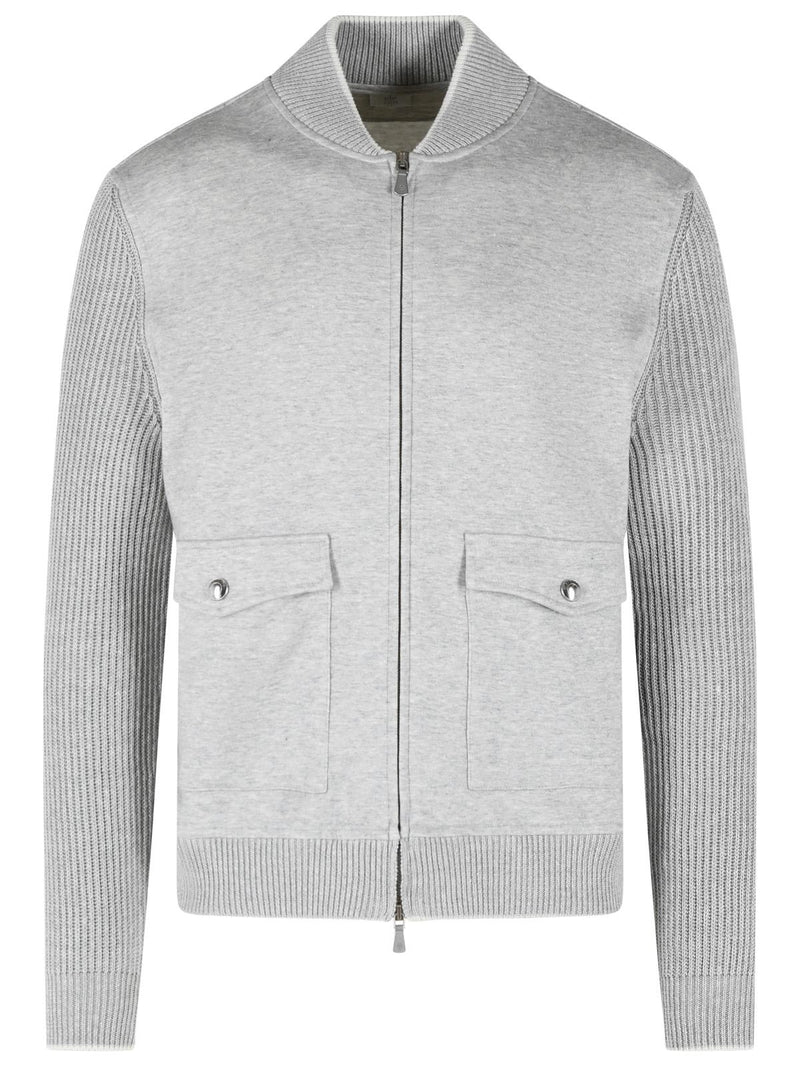 Eleventy Eleventy Grey Cotton Linen Bomber Jacket - World Class Fashion