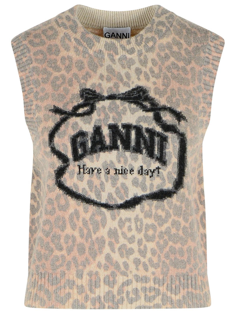 Ganni Ganni Leopard Wool Blend Vest Brown Women - World Class Fashion