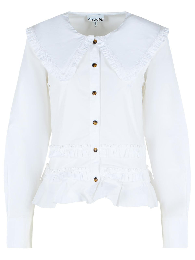 Ganni Ganni Wide Collar Cotton Shirt White Women - World Class Fashion