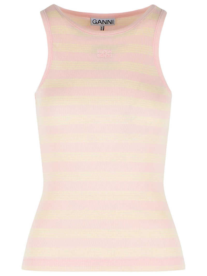 Ganni Ganni Pink Stretch Cotton Tank Top - World Class Fashion