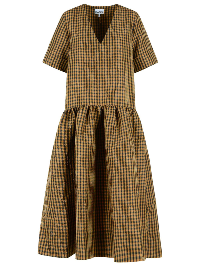Ganni Ganni Two-tone Polyester Dress Brown - World Class Fashion
