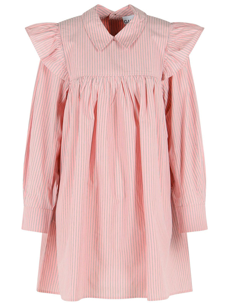 Ganni Ganni Pink Cotton Dress with Pleats - World Class Fashion
