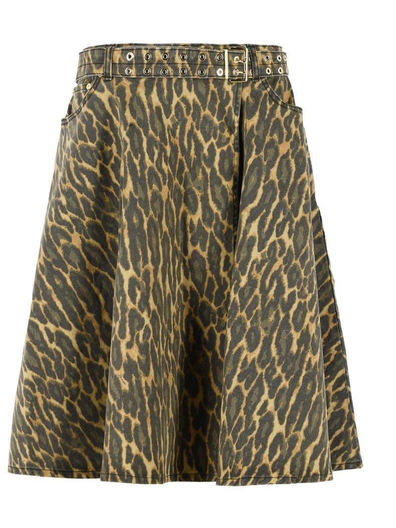 Ganni Ganni Leopard Cotton Skirt Brown - World Class Fashion