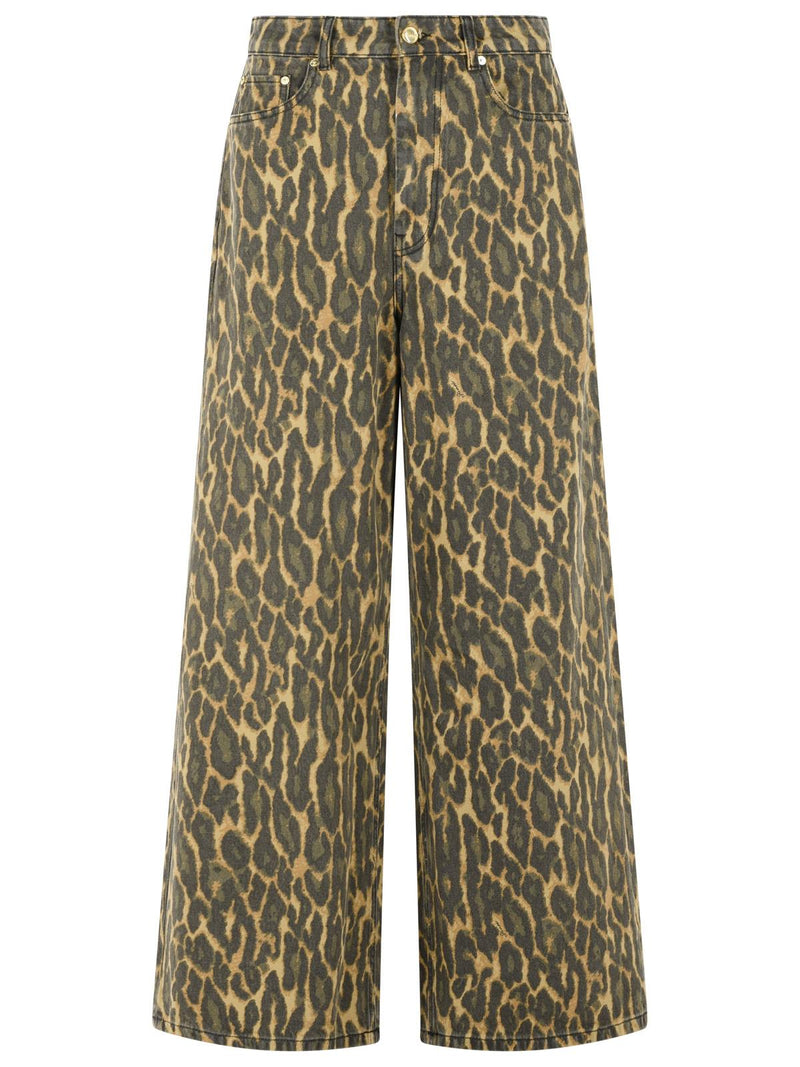 Ganni Ganni Leopard Cotton Jeans Brown Women - World Class Fashion