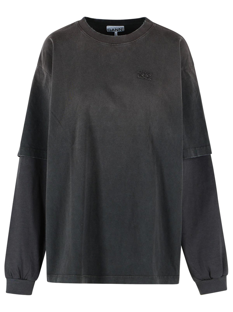 Ganni Camisa tipo polo de algodón gris Ganni para mujer - World Class Fashion