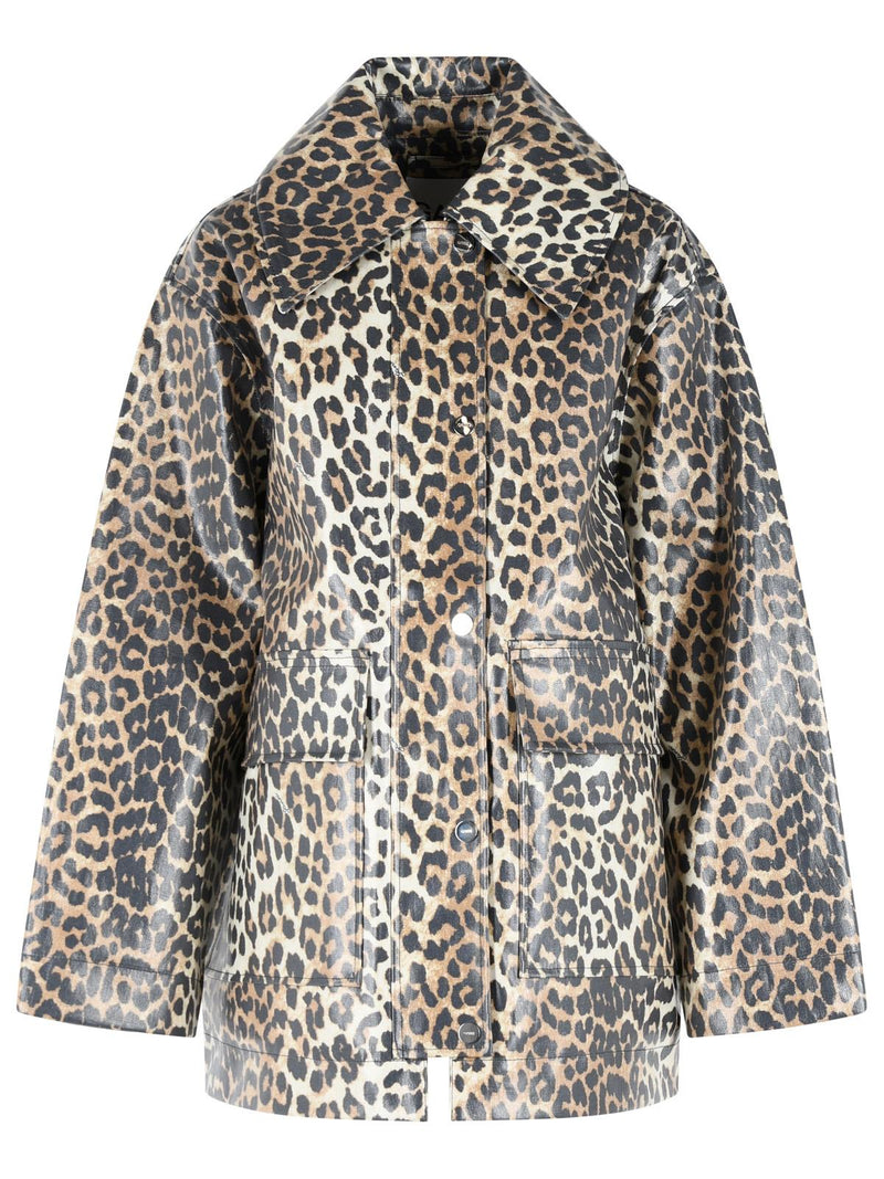 Ganni Ganni Leopard Print Cotton Blend Jacket Brown - World Class Fashion