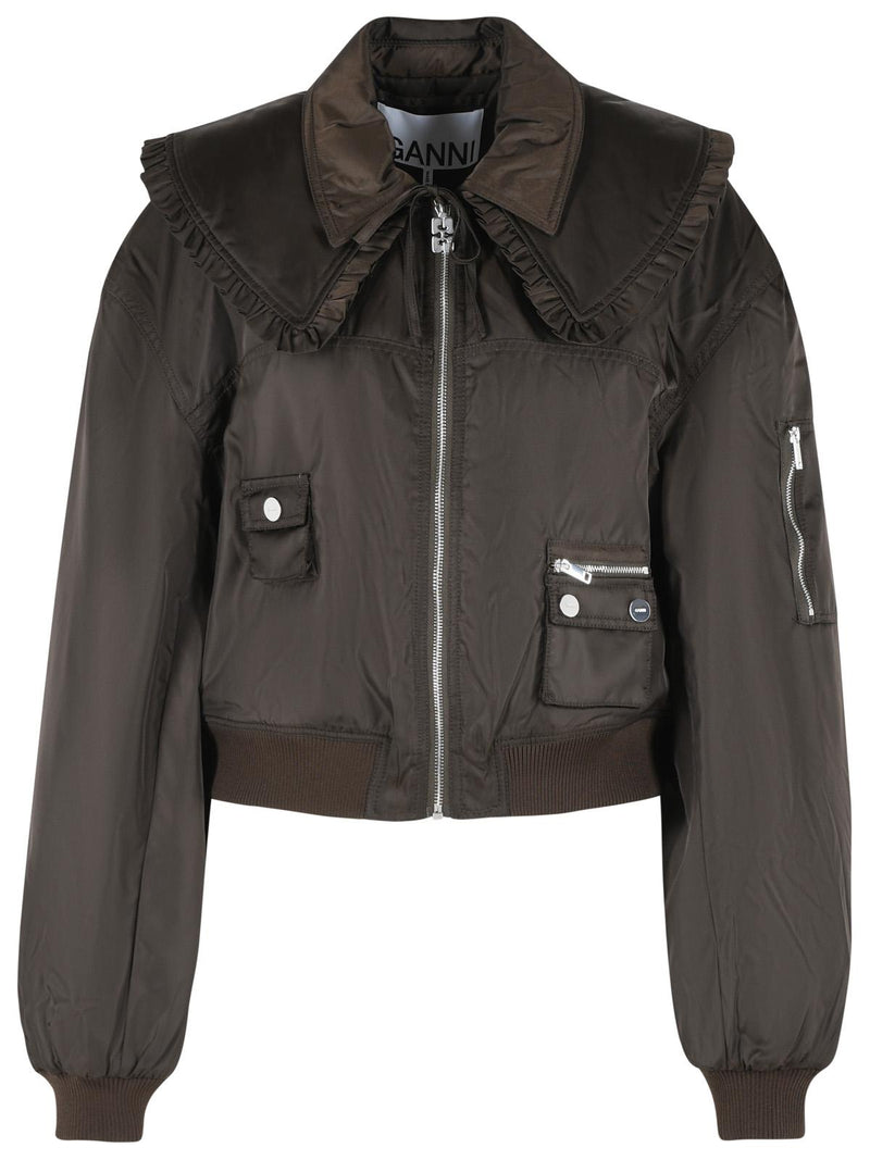 Ganni Ganni Polyamide Bomber Jacket Brown Women - World Class Fashion