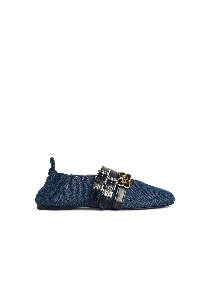 Ganni Ganni SPORTY Blue Denim Ballet Flats - World Class Fashion