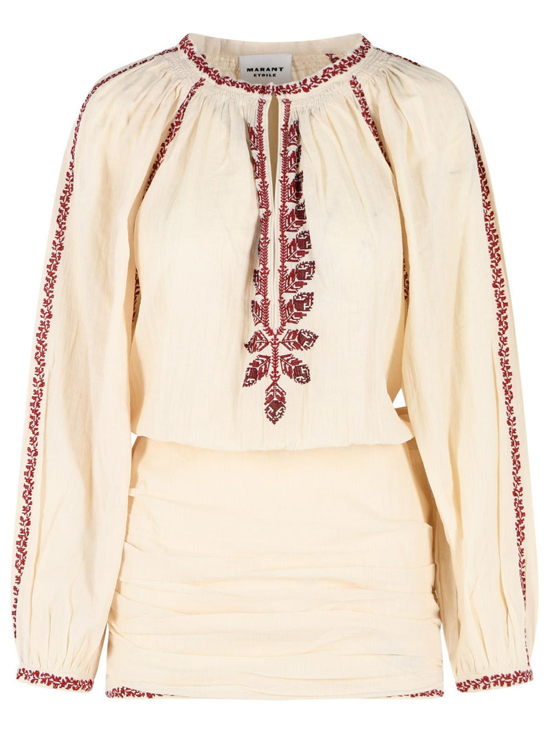 Isabel Marant Etoile Isabel Marant Etoile Vestido Corto LUDY Algodón Beige Rojo - World Class Fashion