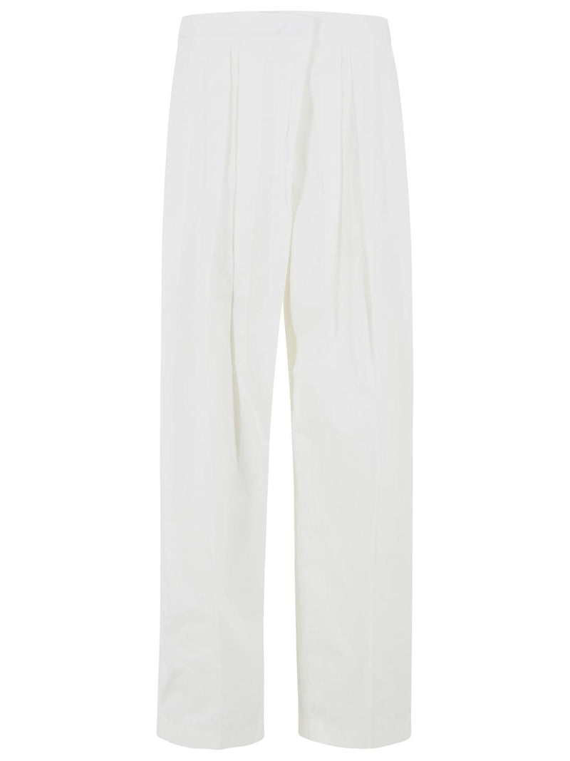 Jil Sander Pantalones Jil Sander de algodón y seda en color marfil para mujer - World Class Fashion