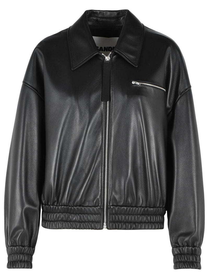 Jil Sander Chaqueta bomber de piel Jil Sander negra para mujer - World Class Fashion