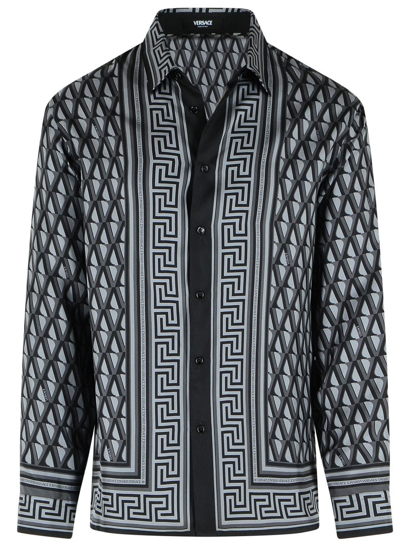 Versace Versace Slim Shirt Black Gray Silk Twill - World Class Fashion