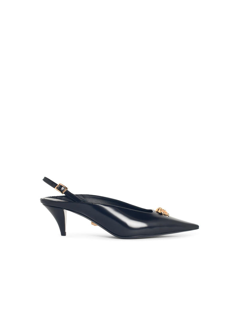 Versace Versace La Medusa Black Leather Slingbacks - World Class Fashion
