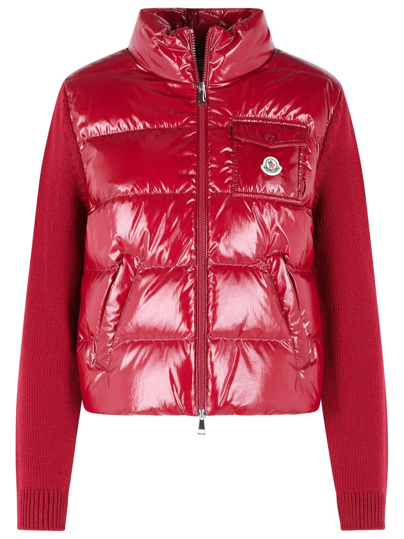 Moncler Moncler Cárdigan acolchado de lana virgen Burdeos - World Class Fashion