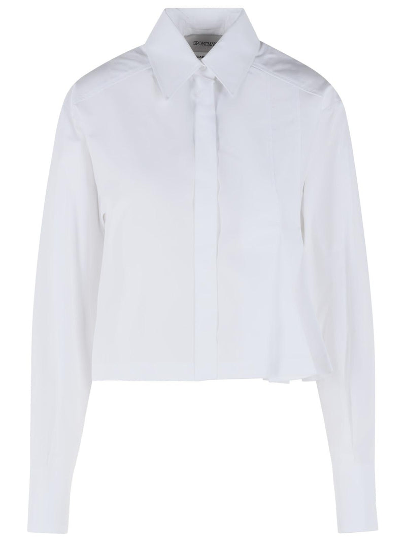 Sportmax Sportmax 'CERTO' Cropped Shirt White Asymmetrical Pleats - World Class Fashion