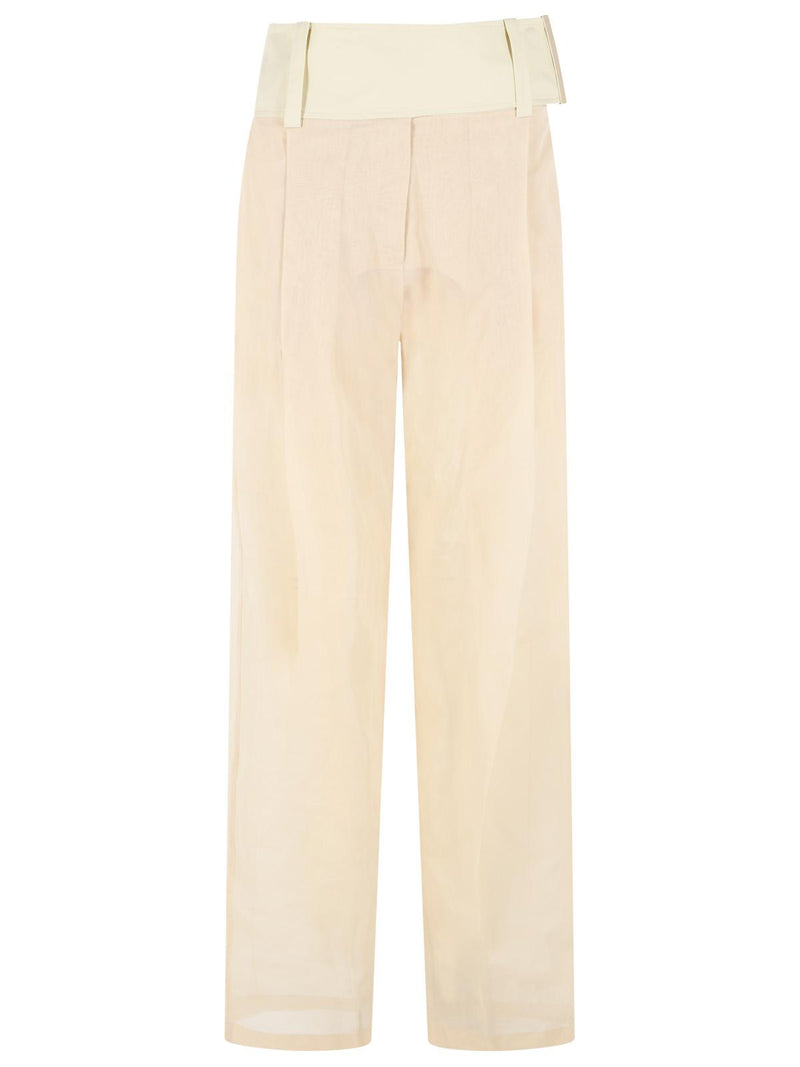 Sportmax Pantalones Anchos Sportmax FERITO en Voile de Algodón Crudo - World Class Fashion
