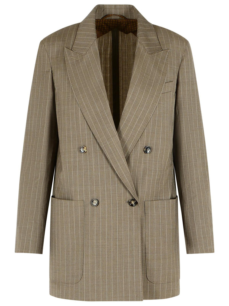 Max Mara Blazer oversize de lana con raya diplomática color avellana Max Mara - World Class Fashion