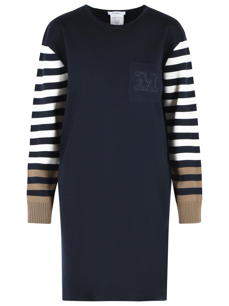 Max Mara Max Mara Cotro VELO Dress Navy Blue Virgin Wool - World Class Fashion