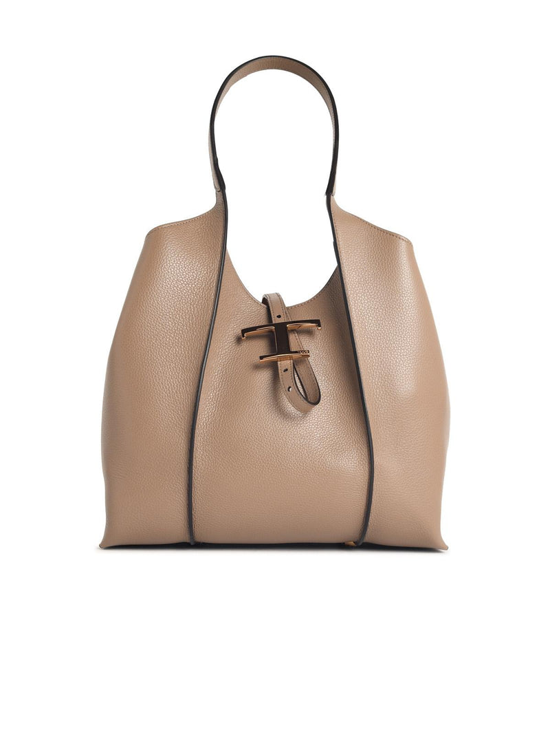 Tod’s Tod's T Timeless Small Beige Leather Shopping Bag - World Class Fashion