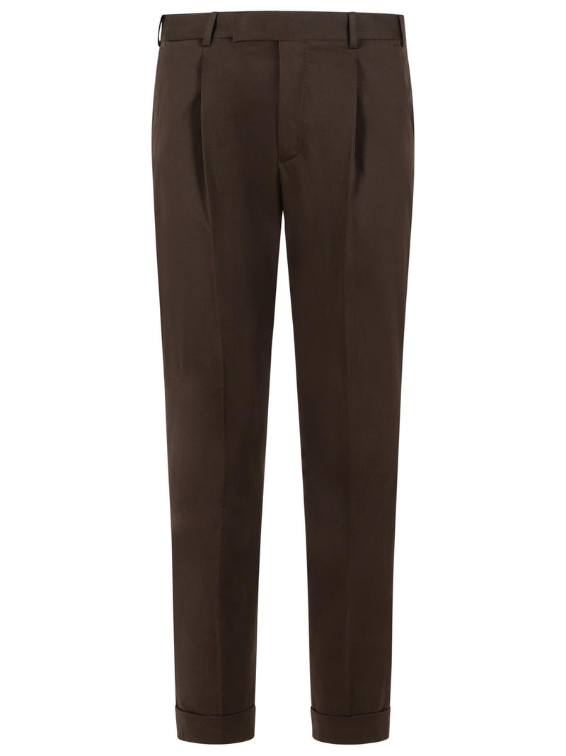 Pt01 Pt01 'REBEL' Brown Stretch Cotton Pants - World Class Fashion