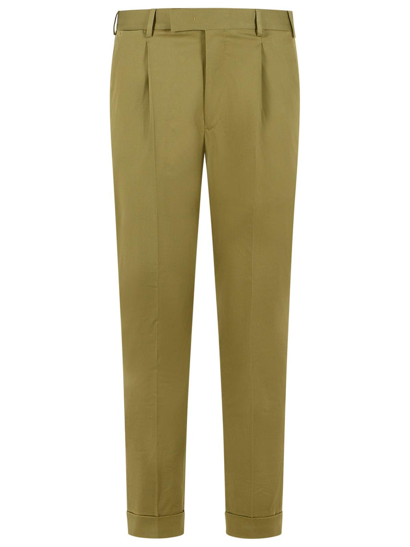 Pt01 Pt01 'REBEL' Green Stretch Cotton Pants - World Class Fashion