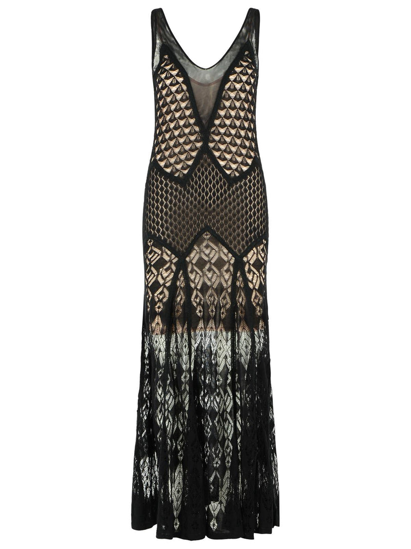 Blumarine Blumarine Long Dress Black Worked Cotton - World Class Fashion