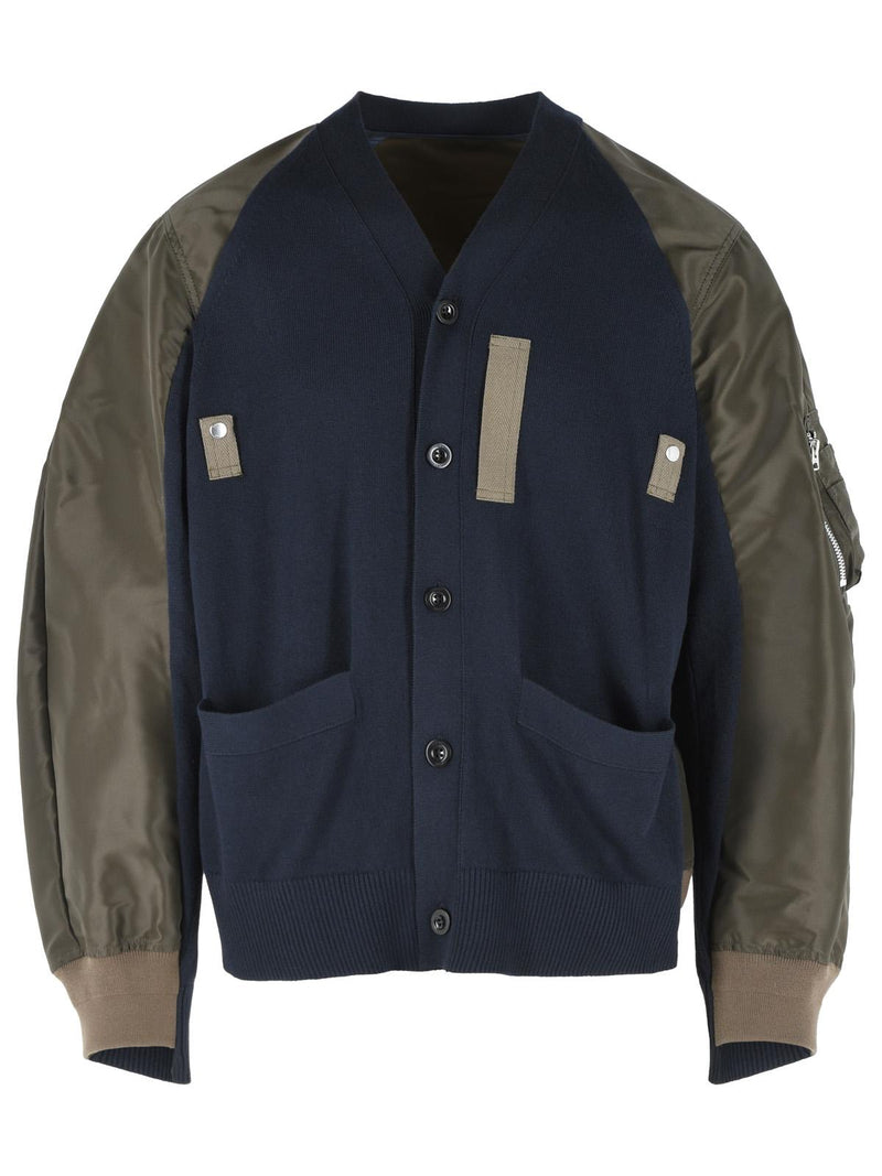 Sacai Cárdigan Sacai azul marino de algodón y mezcla de caqui para hombre - World Class Fashion